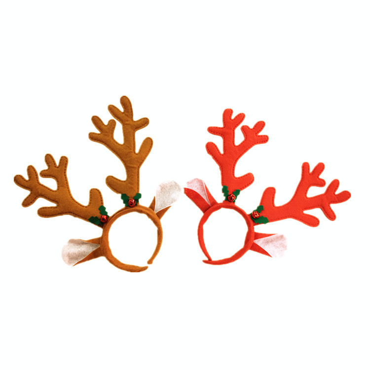クリスマスの多角的な茶色の耳の鹿の角の赤い鈴は鹿の角の頭を厚くしてクリスマスの鹿の角のカチューシャの現物を飾ります。|undefined