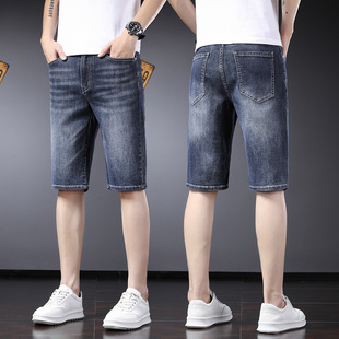 Men's 2025 New Summer Thin Breathable Denim Pants Casual All-match Shorts High-grade Stretch Mid-length Pants