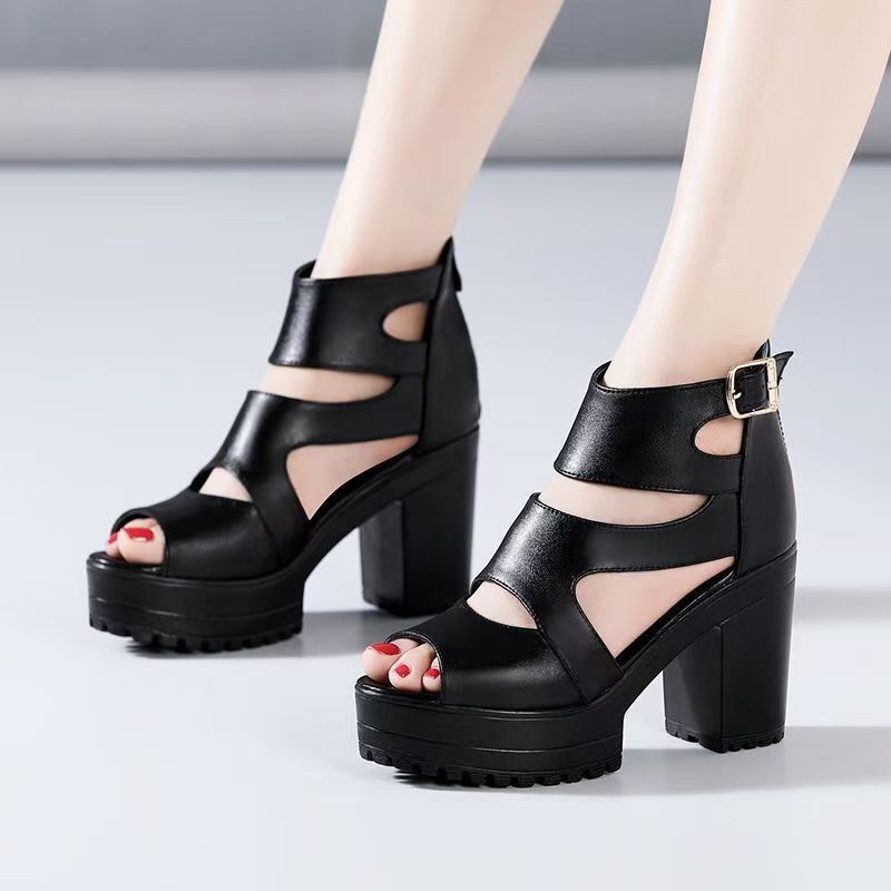 High-Heeled Roman Sandals for Women, Summer 2026 New Style, Thick-Soled Waterproof Platform Peep-Toe Sandals, Versatile Hollow-Out High-Heeled Sandals for Women