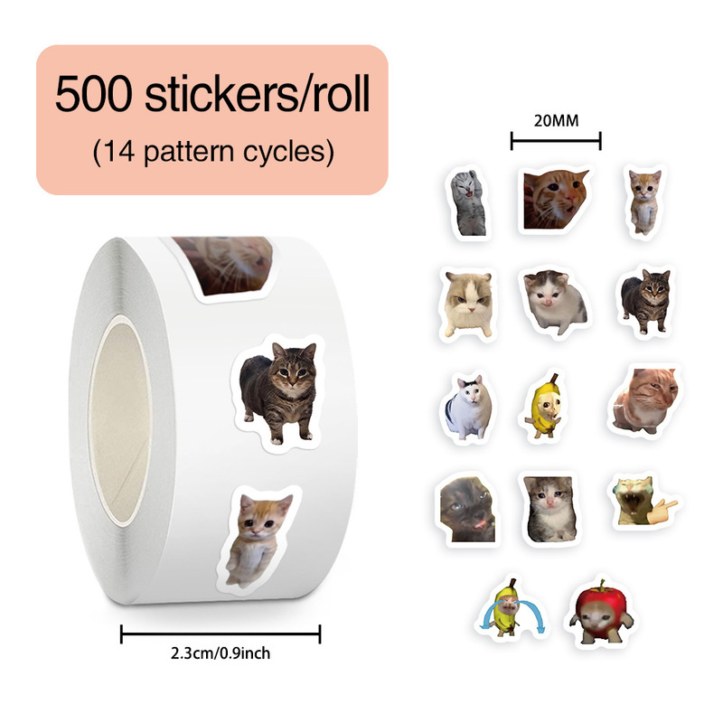 500 Stickers, 14 Sheets of Reusable Cat Meme Roll Stickers for Decorating Desktops, Phone Cases, Water Bottles, Planners, Cross-Border Sticker Wholesale