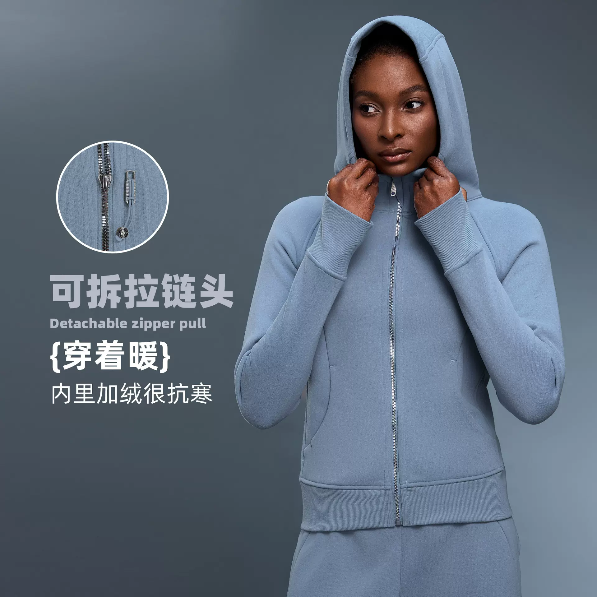 秋冬加绒卫衣女士拉链连帽夹克修身跑步运动瑜伽健身服外套D25132