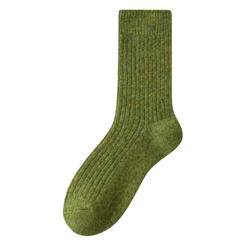 Suxinaimin calcetines a rayas de estilo japonés Otoño e Invierno engrosado color sólido lana cálida media pantorrilla Calcetines retro pila para mujeres