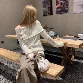 设计感小众毛衣渲染感针织衫一字肩上衣长袖女秋冬季2025新款