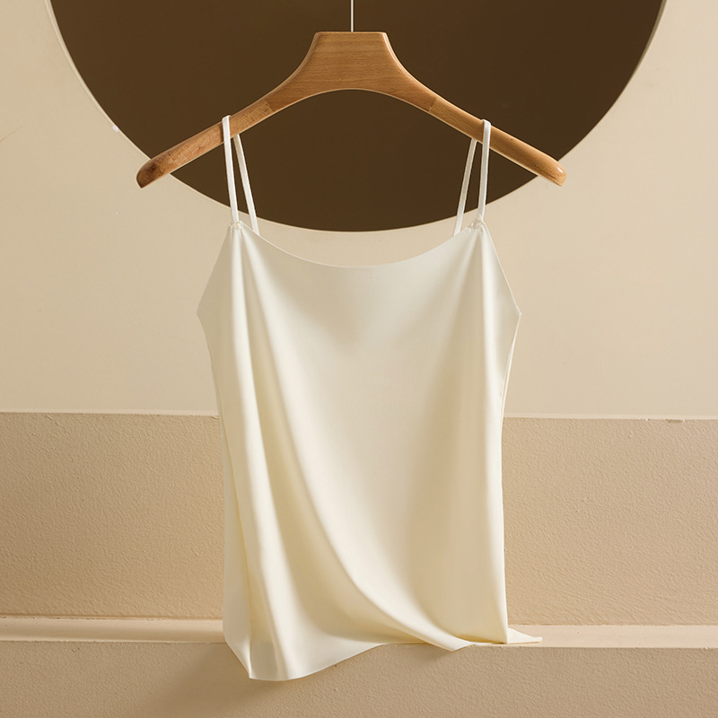 Nueva seda de hielo desnuda sin costuras hermosa camisola trasera para mujer, ropa interior y exterior, chaleco de fondo delgado de todo fósforo de primavera y verano para mujer