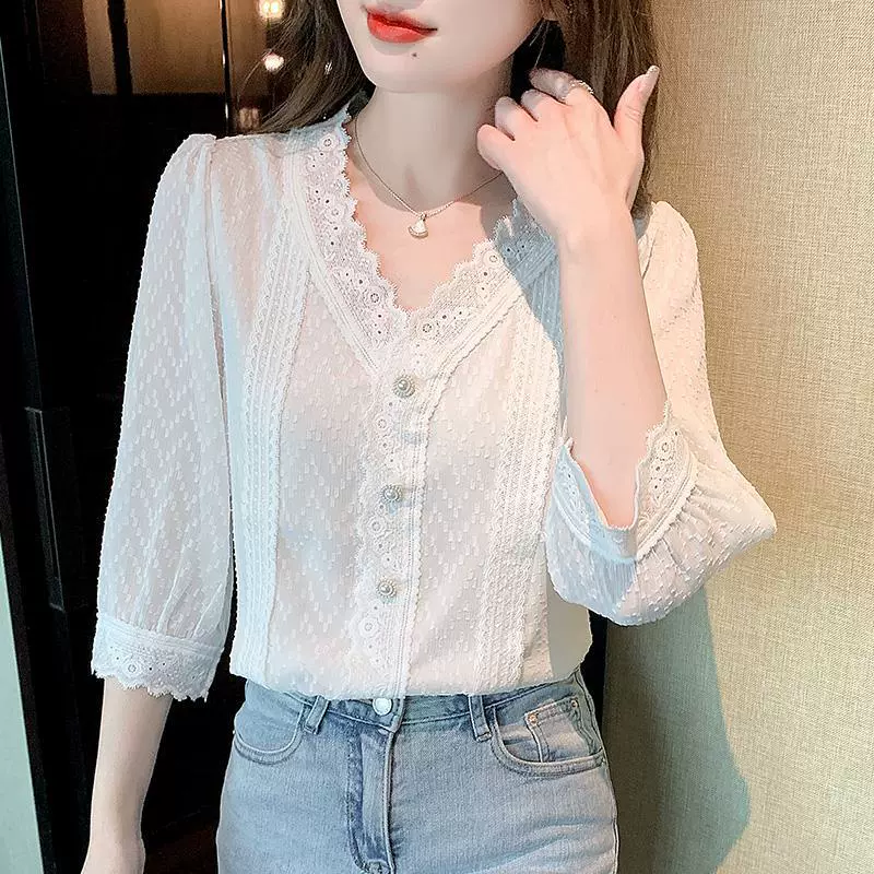 Thin shirt, design lace shiffon bag, trend of season, 2022, lace dress