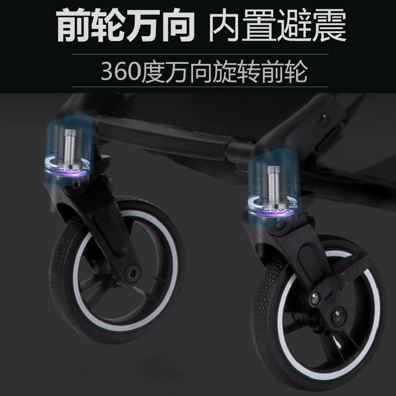 El cochecito de bebé se puede sentar y reclinar. Cochecito de bebé de dos vías, ligero, amortiguador, alto paisaje, un cochecito plegable de tres años con una tecla