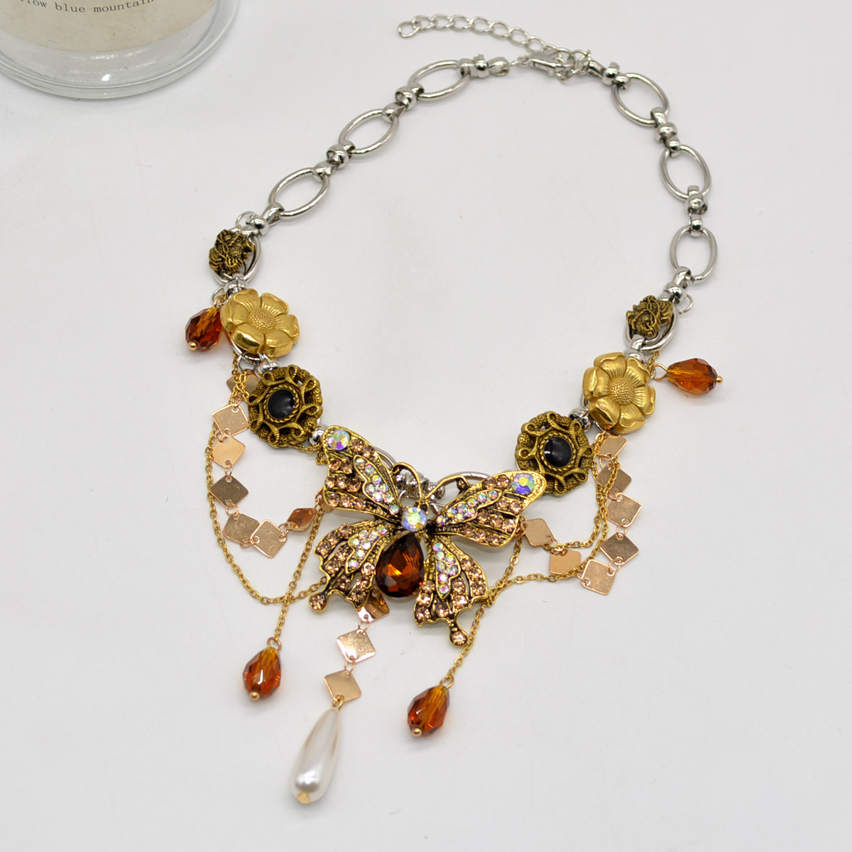 Alloy Material Retro IG Style Butterfly Gem Alloy Choker Wholesale
