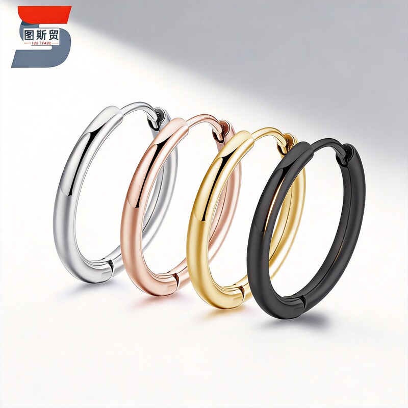 Cross-border Japanese and Korean style simple titanium steel hoop earrings, piercing jewelry, stainless steel ear cuffs, niche high-end feel Cross-border Japanese and Korean style simple titanium steel hoop earrings, piercing jewelry, stainless steel ear cuffs, niche high-end feel