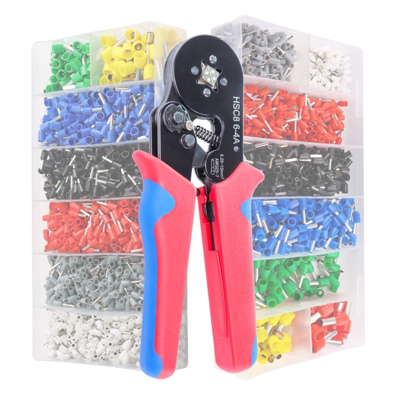 Juego de alicates de prensado de terminales tubulares/de aguja HSC8 6-4A/6-6 mini alicates europeos tipo E alicates de trinquete para terminales