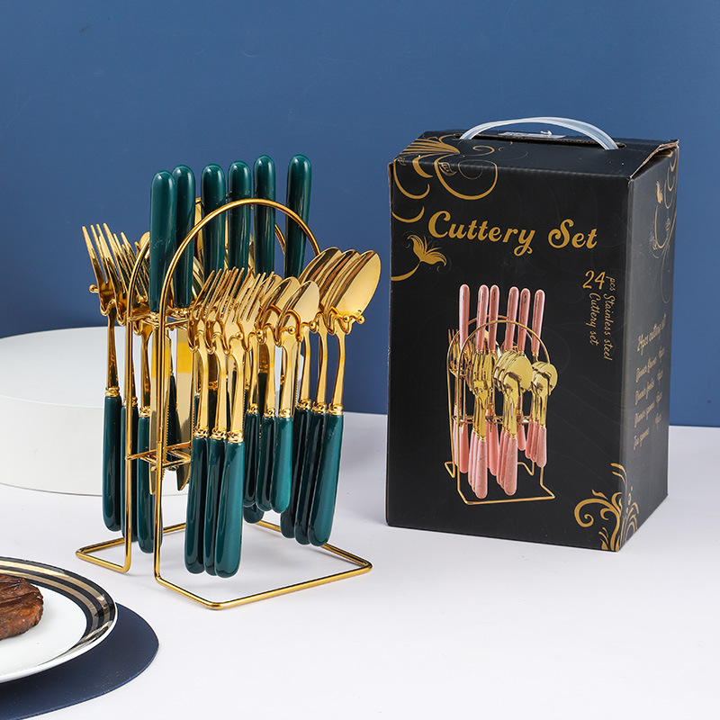 도자기 식기 그린 글레이즈 24 개 세트