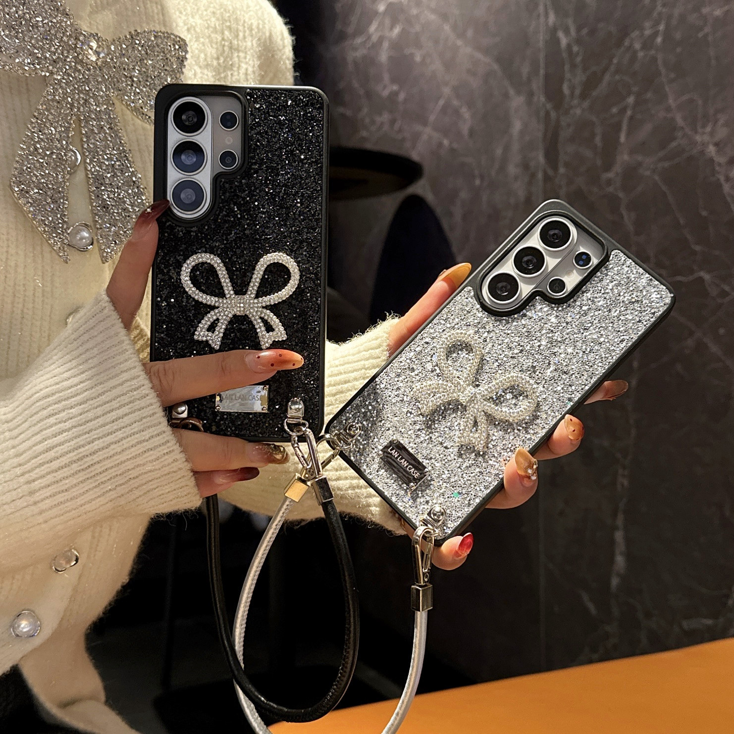 Suitable For Samsung S26ULTRA Glitter S25 Phone Case, S24 Protective Cover, S23PLUS Anti-drop Leather Bow_voghion.com