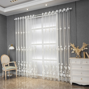 Cross-border Amazon transparent embroidered curtain White American pastoral flower living room gauze curtain living room bedroom semi-shading