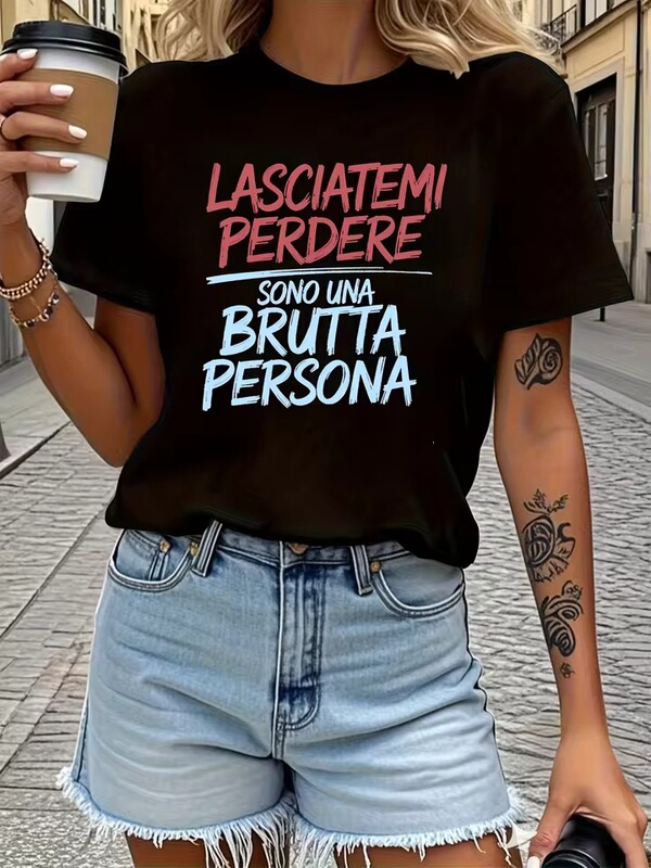 Large size women's short-sleeve t-shirt, "Stay away from me, I'm a bad person," comfortable and versatile style for summer Large size women's short-sleeve t-shirt, "Stay away from me, I'm a bad person," comfortable and versatile style for summer
