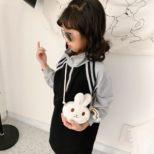 Autumn and Winter Plush Bunny Children's Crossbody Bag Cute Girls Shoulder Bag Lambswool Toddler Coin Purse