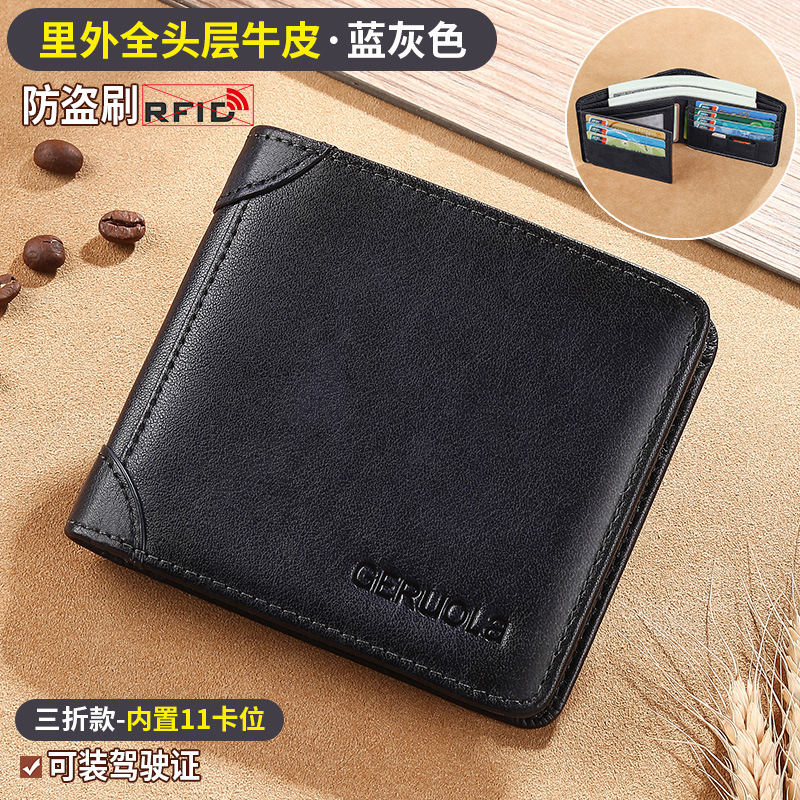 2025 nueva cartera de cuero auténtica para hombres cartera de gran capacidad corta horizontal cartera retro para hombres