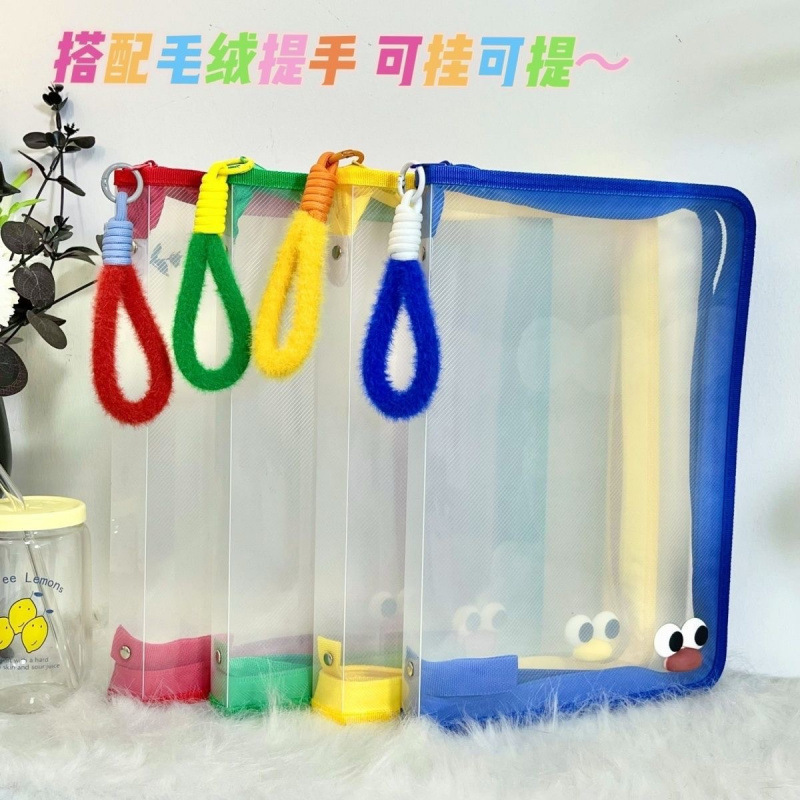 Bolsa de archivo de cremallera transparente personalizada A4 de gran capacidad para estudiantes universitarios libros de texto de papel de prueba de color nueva bolsa portátil