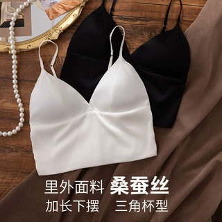桑蚕丝真丝美背型文胸法式三角杯光面无钢圈胸罩背心式深v内衣女