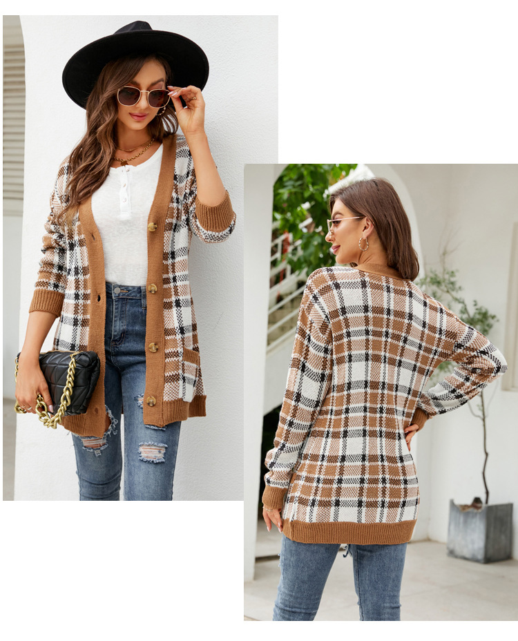 Damen Strickjacke Mit Diamantmuster Weiter Jacquard Cardigan_voghion.com