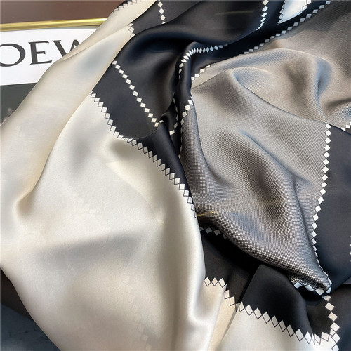 New silk satin spring and autumn silk scarf geometric color matching thin silk scarf women's mid-length scarf sun protection vacation shawl turban beach towel