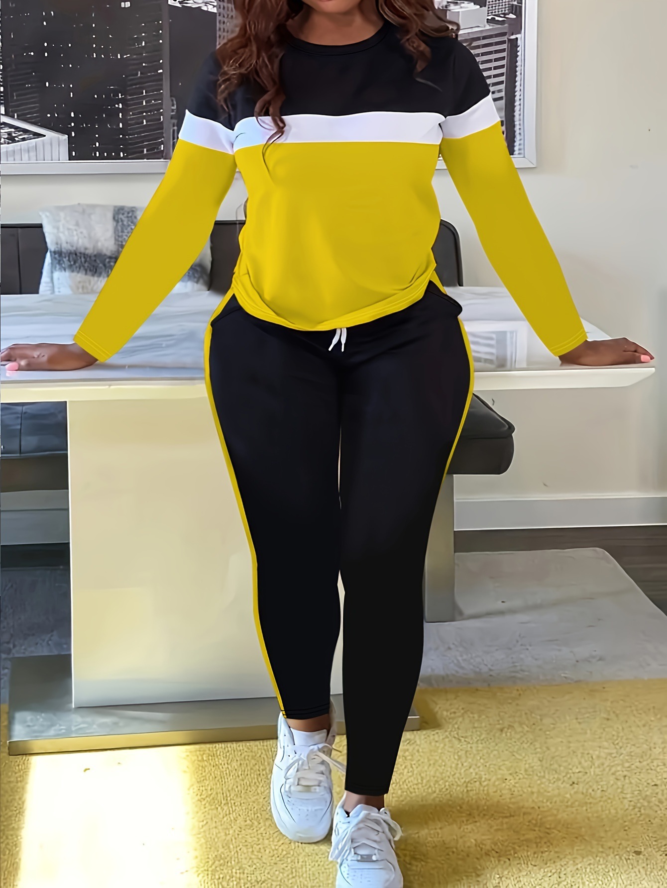Damen Colour-block Lounge Set Mit Langarm T-shirt Und Jogger_voghion.com