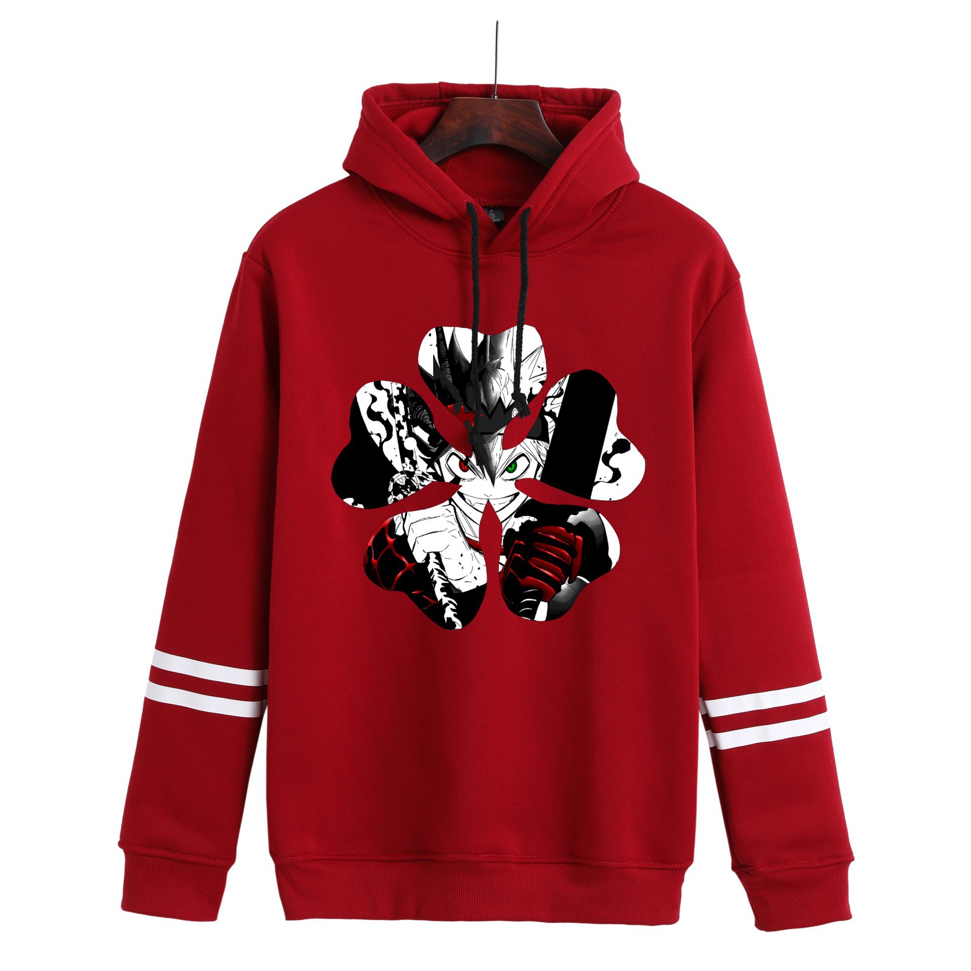 Amazon hombres y mujeres anime trébol negro Black Clover estampado con capucha pareja suéter de barras paralelas