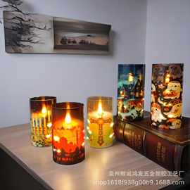 跨境万圣节电子蜡烛灯 女巫幽灵节日氛围感装饰印花led万圣节蜡烛