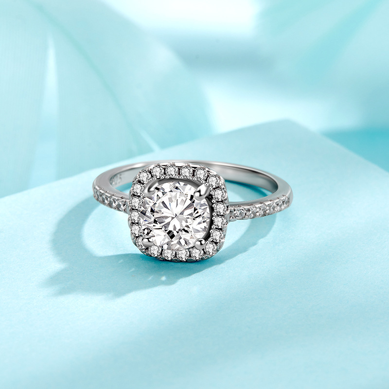 Anillo de moissanita cuadrado de Plata de Ley 925 de 1 quilate, nicho femenino, propuesta de pareja de alta gama, anillo de diamantes de lujo para boda