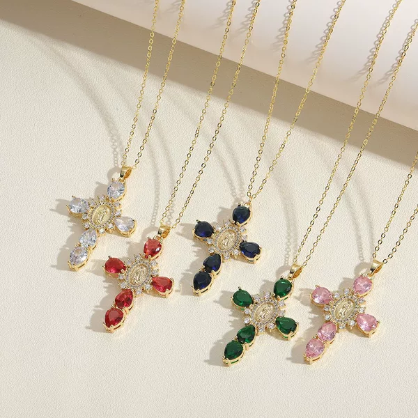 European and American Cross-Border Hot-Selling Hip-Hop Copper-Plated Micro-Encrusted Cross Fashion Pendant Necklace, Personalized Trendy Fashion Clavicle Chain