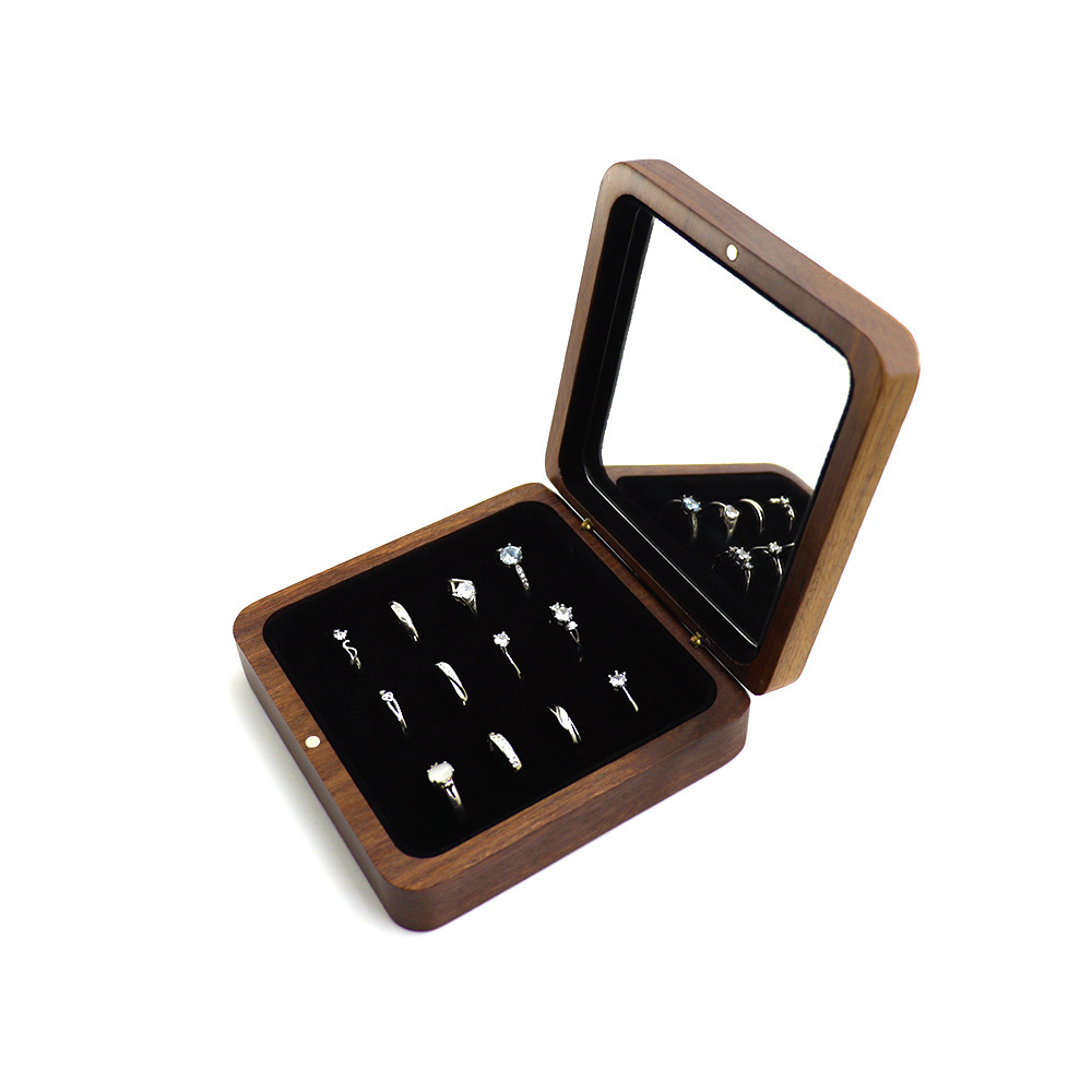 大容量胡桃木首饰盒便携绒布内衬珠宝首饰收纳盒戒指手表首饰盒子
