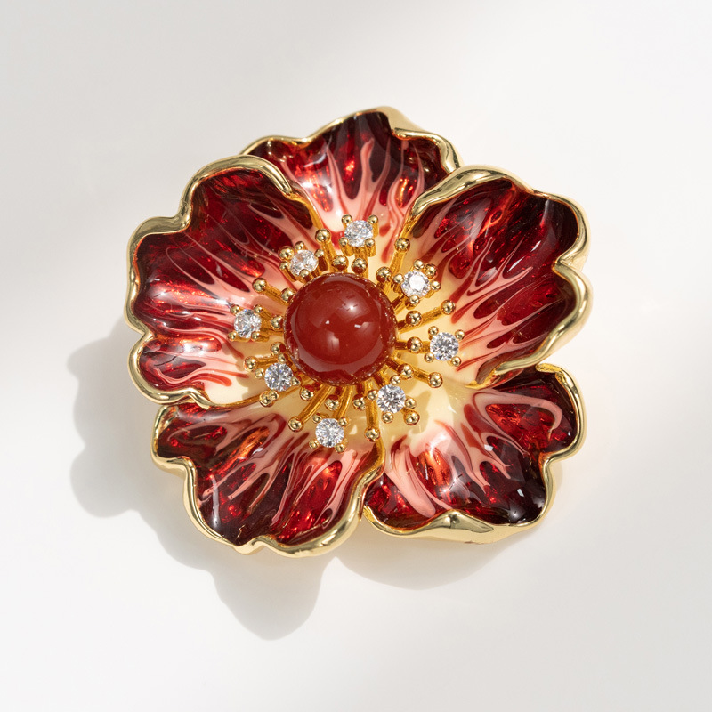 Hochwertiger handgefertigter Retro-Pfingstrosen-Broschenanhänger, Emaille-Blumennadel_voghion.com