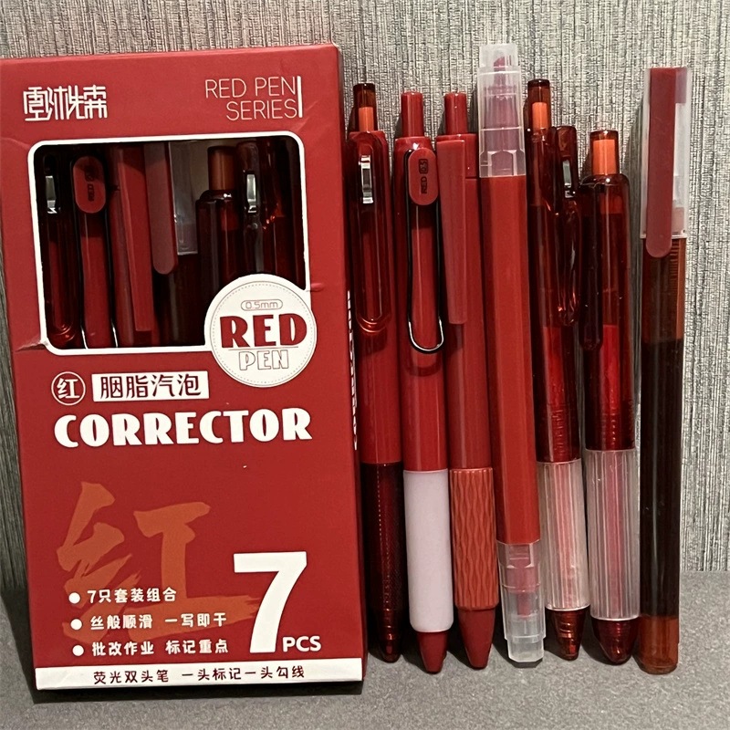 Carmine burbuja rojo lápiz de secado rápido viento alto valor de color simple maestro con bolígrafo rojo para cambiar el bolígrafo incorrecto pulsar bolígrafo rojo