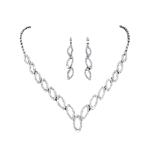 New Product Recommendation Platform Geometric Marquise Diamond Necklace and Earrings Two-piece Set Bridal Wedding Accessories Set