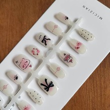 草莓蛋糕可爱猫咪手工猫眼穿戴甲卡通ins风少女心手绘短款30片