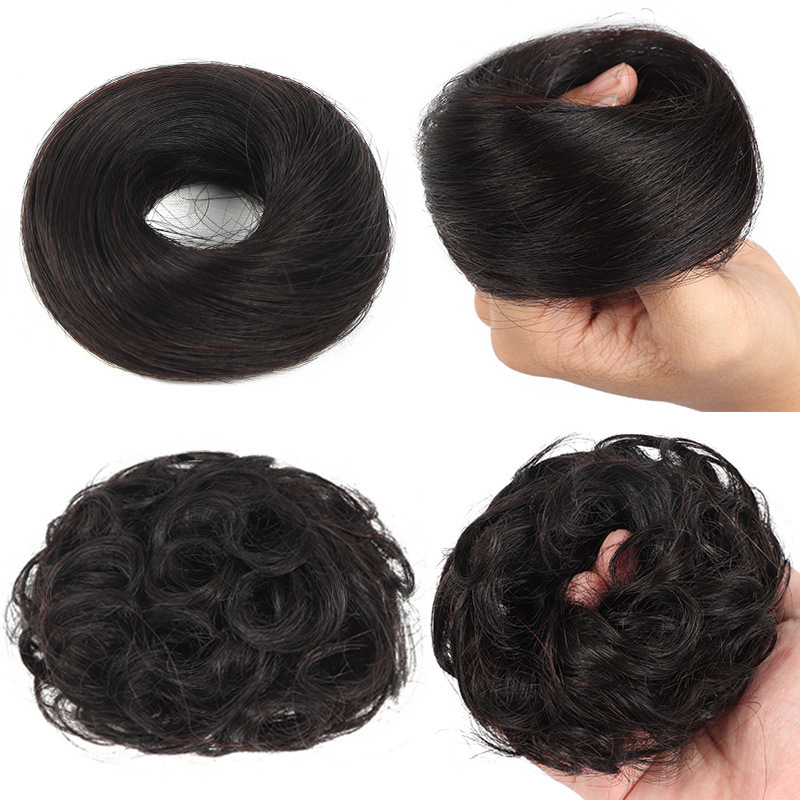 Factory wholesale real hair ball head wig hair pack hair fluffy natural straight curly hair pack Bud wig hair ring