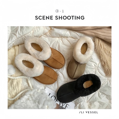 【Fashion】Sangpo Snow Boots for Women  Autumn/Winter New Plush Boots Leathery Fur Integrated Insulated Rounded Toe Semi-Drag