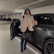 毛领斗篷式外套 欧美跨境2025秋季新款街头风宽松毛领外套