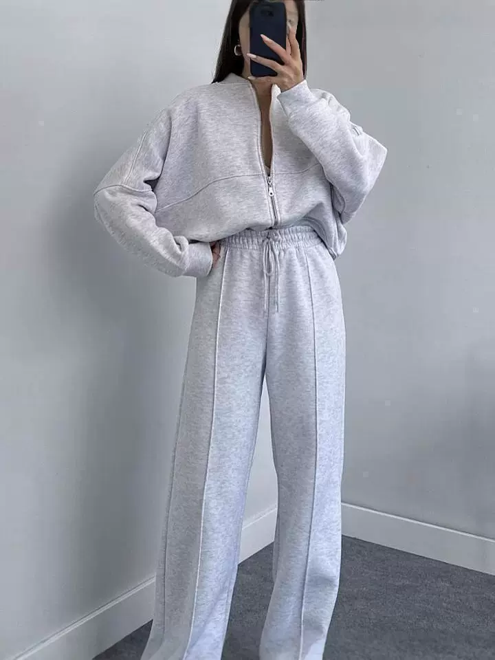 新品欧美装跨境套装开衫卫衣女时尚休闲拉链秋冬亚马逊直筒裤纯色