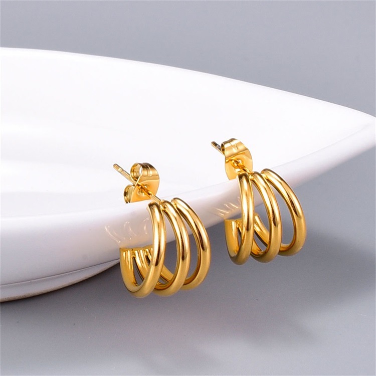 New Simple Golden Silvery Stainless Steel Small Earrings display picture 7