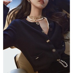 Lilyliikes 羊毛设计感上衣秋款女扣衫毛衣外套针织开衫