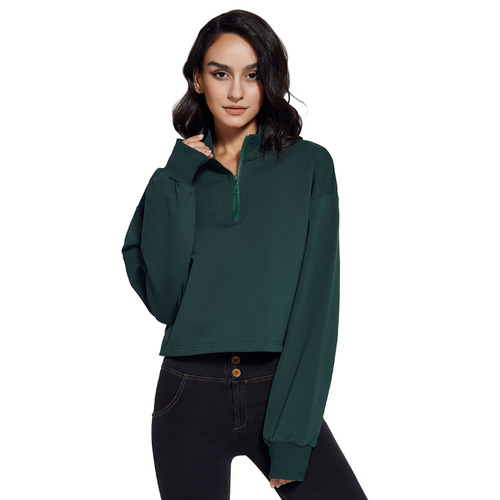  European and American new model stand collar fitness sports sweatshirt for women loose zipper drawstring long sleeve yoga wear top T-shirt