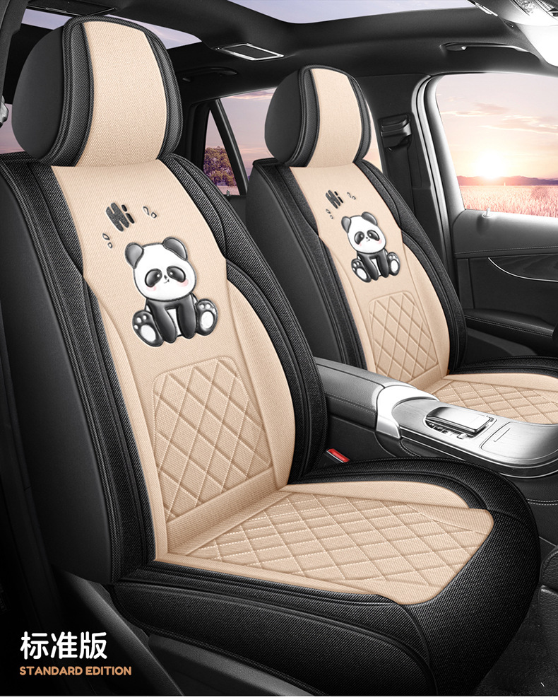 Universal Panda Hemp Full Surround Breathable Wear-Resistant Five-Seat Car Seat Cover
