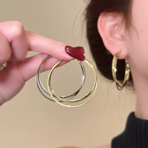 Metal Double-Layer Hoop Earrings for Women, Light Luxury, High-End Feel, Elegant Large Hoop Earrings, Plain Hoop Earrings, Ear Studs, Ear Clips