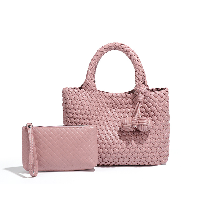 Structured Woven Soft PU Leather Handle Tote Bag 56