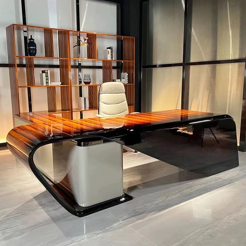 Light Luxury Office Desk Italian Solid Wood Desk Bentley Designer Special-Shaped Desk Modern High-End Paint Boss Desk