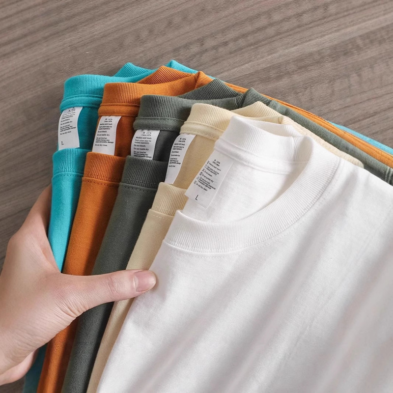 American 300g Heavyweight Short-Sleeved T-Shirt Men's Summer Pure Color White T-Shirt Pure Cotton Round Neck Half-Sleeved Bottoming Shirt for Men and Women