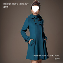 厂家跨境女式毛呢外套女装中长款连帽呢子大衣双排扣斗篷风衣
