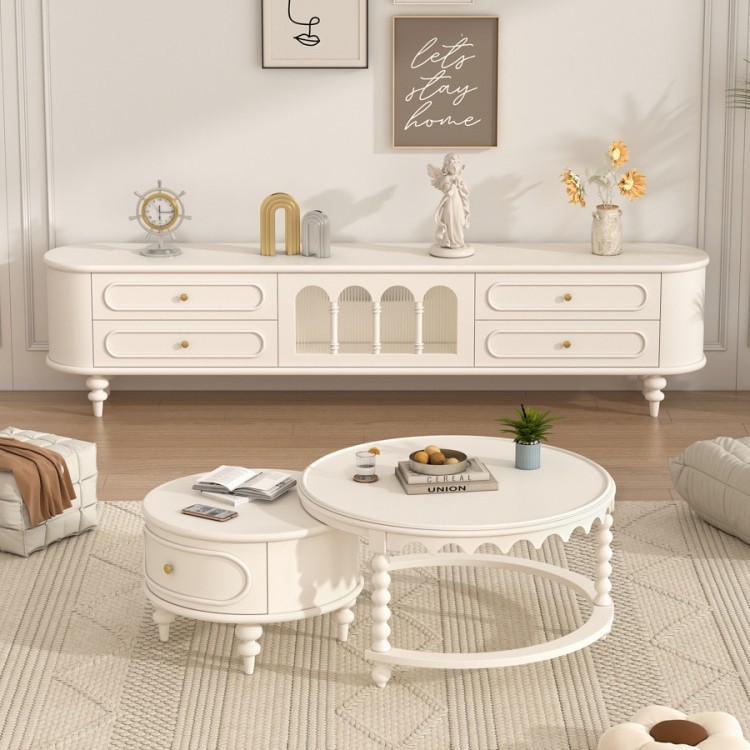 French Cream Style Solid Wood Painted Tv Cabinet Coffee Table Combination Modern Simple Small Apartment Painted Black Floor Cabinet