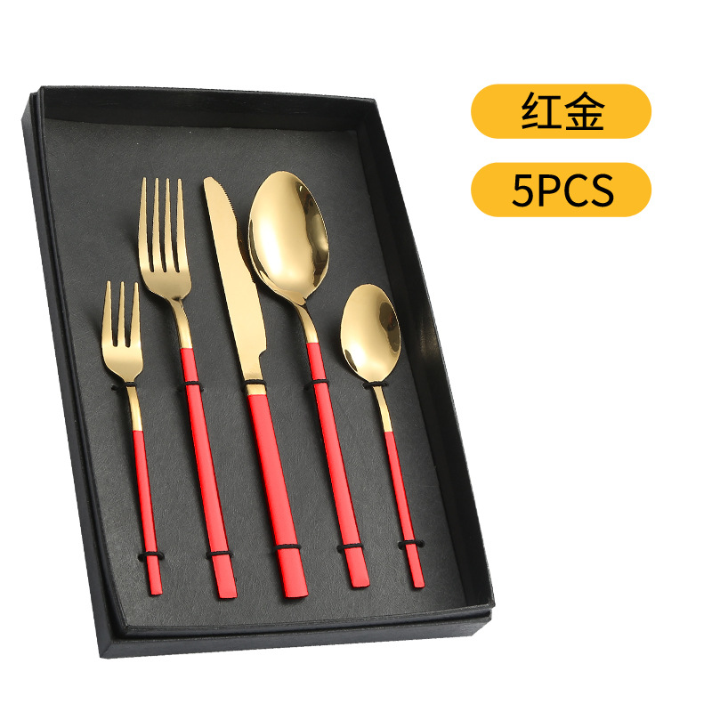 Amazon suministro de vajilla de acero inoxidable 4/5 piezas traje Caballero cuatro piezas principales transfronterizas caja de regalo cuchillo, tenedor y cuchara traje