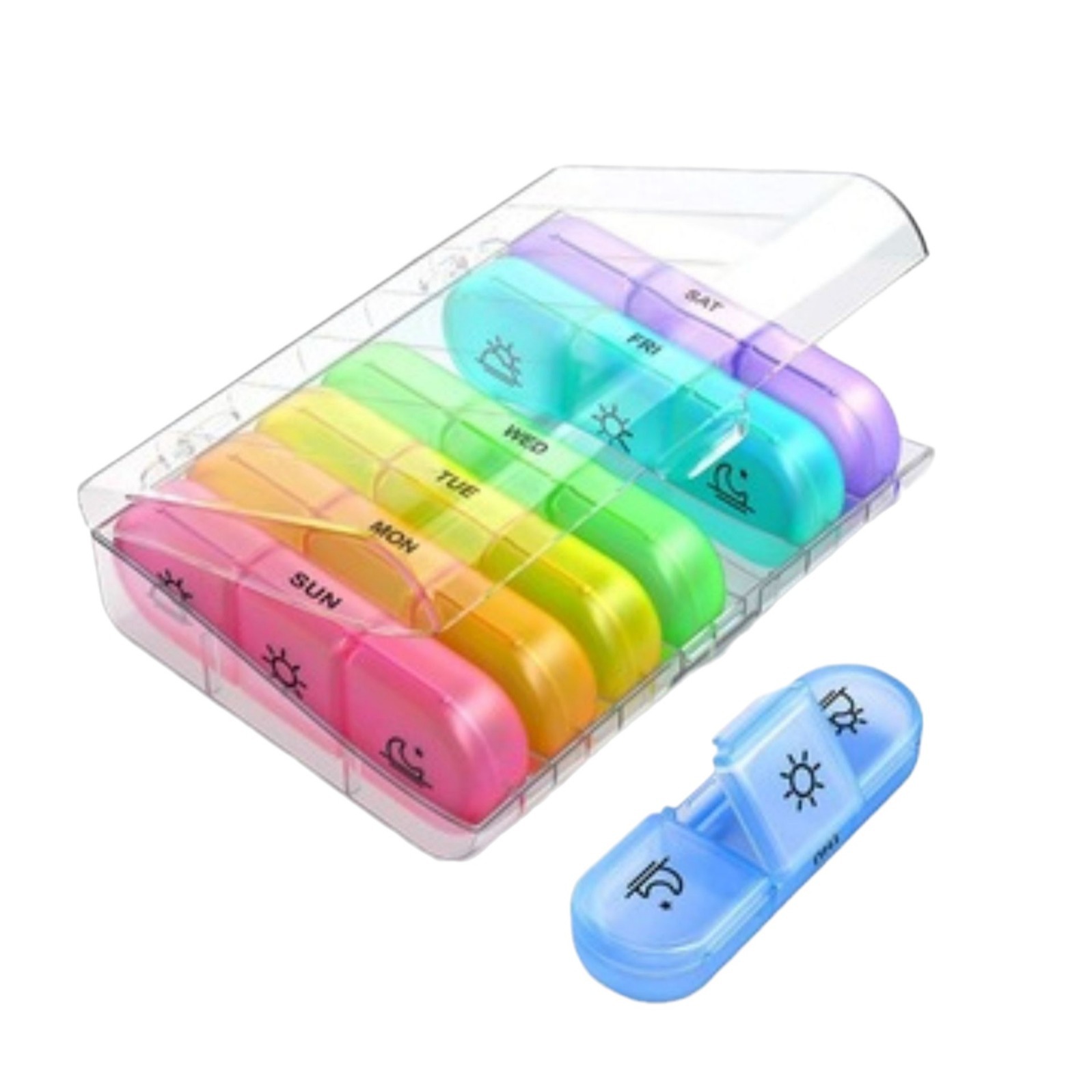 Caja de Medicina de compartimiento de plástico portátil Amazon nueva venta caliente 21 rejilla caja de medicina negra caja de clasificación siete días a la semana