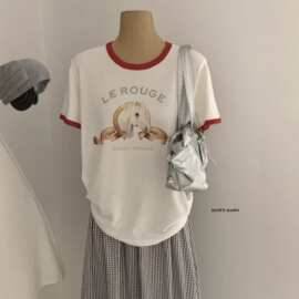 WGWE夏季韩版ins风卡通字母印花宽松显瘦套头圆领短袖T恤女W9353